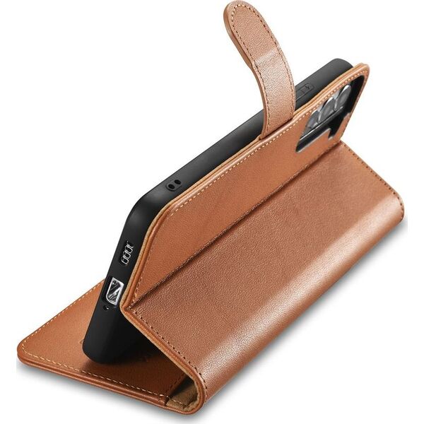 iCarer iCarer Haitang Leather Wallet Case skórzane etui do Samsung Galaxy S22+ (S22 Plus) portfel obudowa pokrowiec brązowy (AKSM05BN)