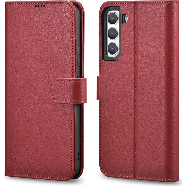 iCarer iCarer Haitang Leather Wallet Case skórzane etui do Samsung Galaxy S22+ (S22 Plus) portfel obudowa pokrowiec czerwony (AKSM05RD)