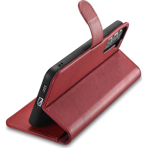 iCarer iCarer Haitang Leather Wallet Case skórzane etui do Samsung Galaxy S22+ (S22 Plus) portfel obudowa pokrowiec czerwony (AKSM05RD)