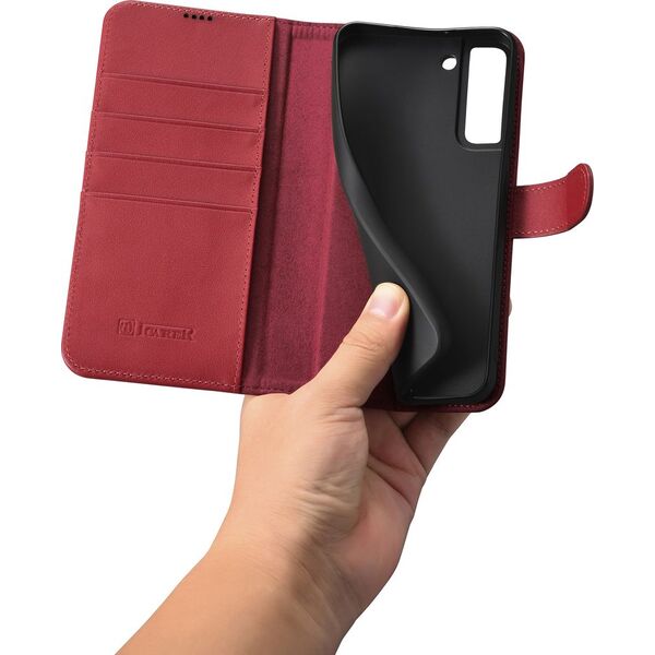 iCarer iCarer Haitang Leather Wallet Case skórzane etui do Samsung Galaxy S22+ (S22 Plus) portfel obudowa pokrowiec czerwony (AKSM05RD)