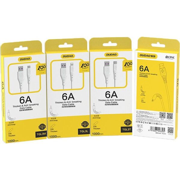 Kabel USB Dudao USB-A - USB-C 1 m Biały (6973687243388)