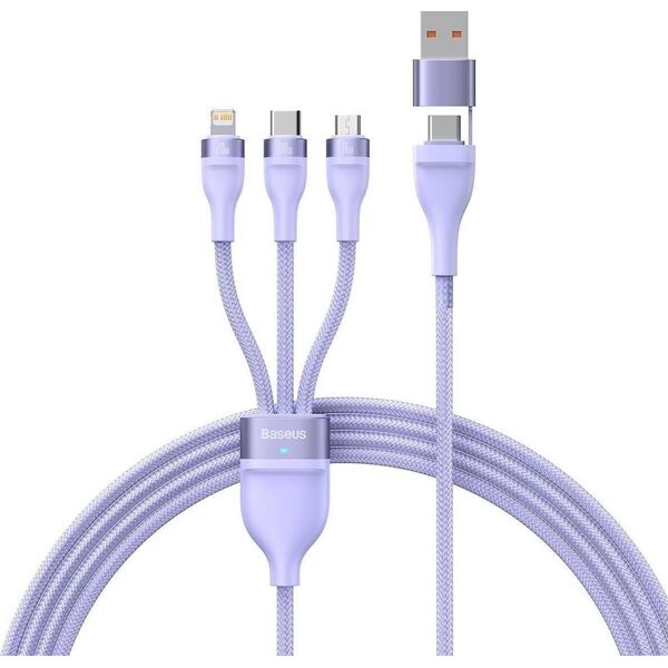 Kabel USB Baseus USB-A + USB-C - USB-C + microUSB + Lightning 1.2 m Fioletowy (CASS030105)