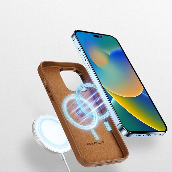 Dux Ducis Dux Ducis Grit skórzane etui do iPhone 14 Pro Max elegancki pokrowiec ze sztucznej skóry (kompatybilne z MagSafe) brązowy