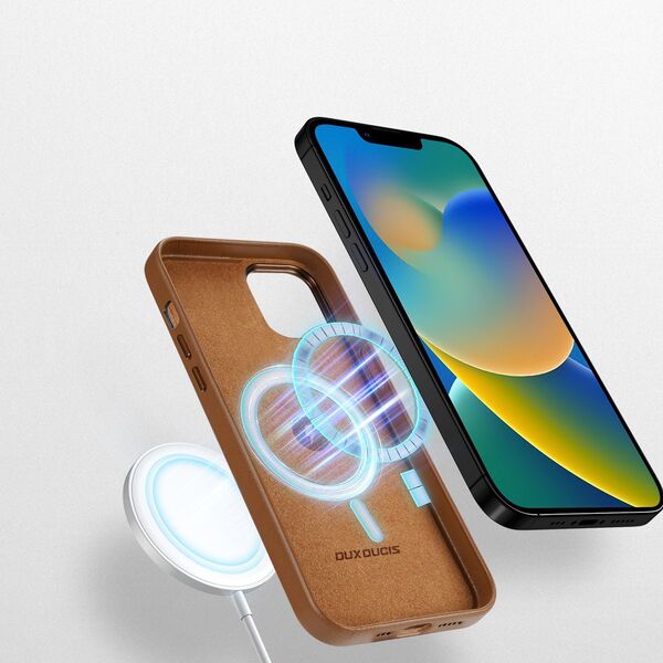Dux Ducis Dux Ducis Grit skórzane etui do iPhone 14 elegancki pokrowiec ze sztucznej skóry (kompatybilne z MagSafe) brązowy