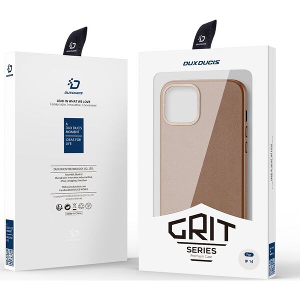 Dux Ducis Dux Ducis Grit skórzane etui do iPhone 14 elegancki pokrowiec ze sztucznej skóry (kompatybilne z MagSafe) brązowy