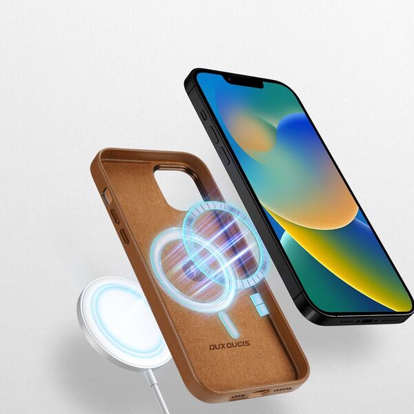 Dux Ducis Dux Ducis Grit skórzane etui do iPhone 14 Max elegancki pokrowiec ze sztucznej skóry (kompatybilne z MagSafe) brązowy