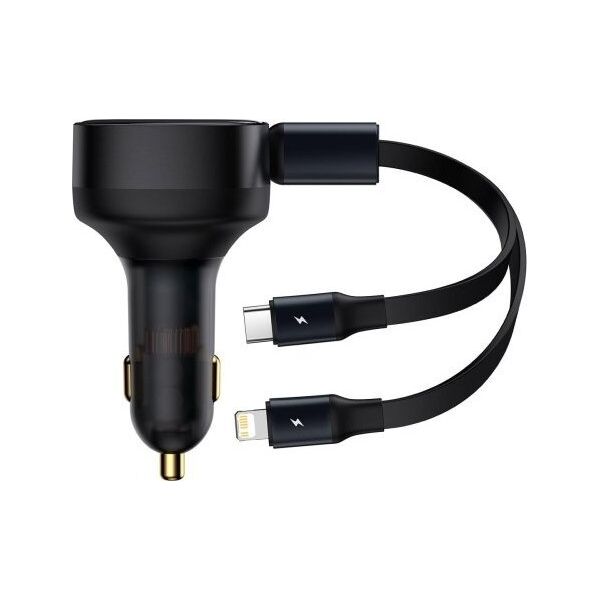 Ładowarka Baseus Ładowarka samochodowa Baseus Enjoyment z kablami USB-C + Lightning 3A, 30W (czarna)