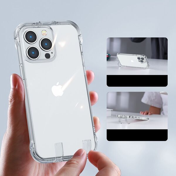 Joyroom Joyroom Defender Series etui pokrowiec do iPhone 14 pancerna obudowa z haczykami podstawką przezroczysty (JR-14H1)