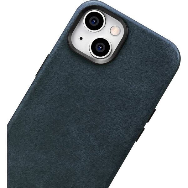 iCarer iCarer Oil Wax Premium Leather Case skórzane etui iPhone 14 Plus magnetyczne z MagSafe ciemnoniebieski (WMI14220703-BU)