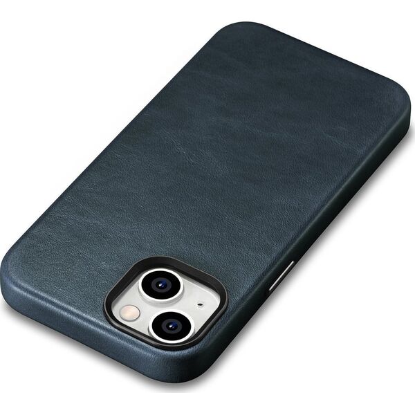 iCarer iCarer Oil Wax Premium Leather Case skórzane etui iPhone 14 Plus magnetyczne z MagSafe ciemnoniebieski (WMI14220703-BU)