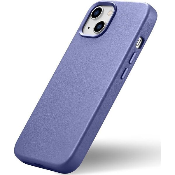 iCarer iCarer Case Leather pokrowiec etui z naturalnej skóry do iPhone 14 jasnofioletowy (WMI14220705-LP) (kompatybilne z MagSafe)