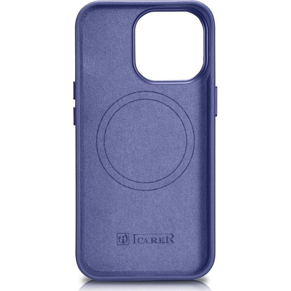 iCarer iCarer Case Leather pokrowiec etui z naturalnej skóry do iPhone 14 Pro Max jasnofioletowy (WMI14220708-LP) (kompatybilne z MagSafe)