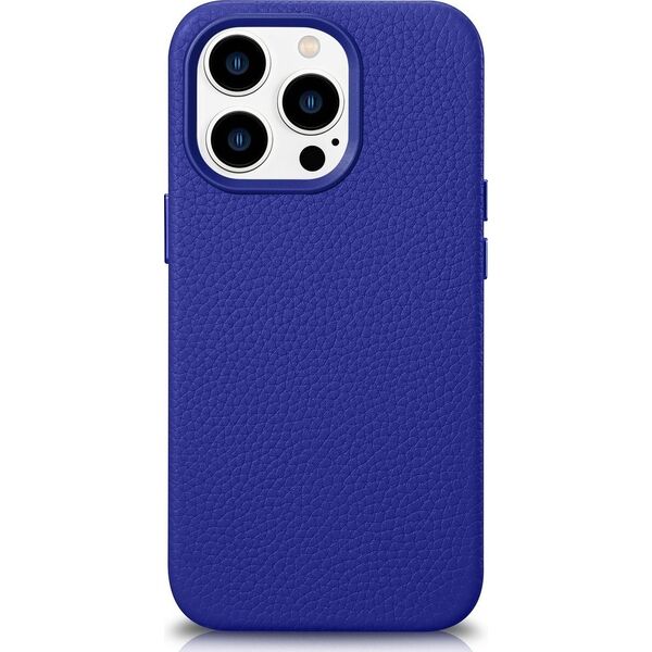 iCarer iCarer Litchi Premium Leather Case skórzane etui iPhone 14 Pro magnetyczne z MagSafe ciemnoniebieski (WMI14220710-DB)
