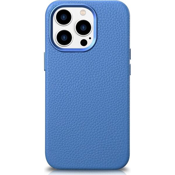 iCarer iCarer Litchi Premium Leather Case skórzane etui iPhone 14 Pro magnetyczne z MagSafe jasnoniebieski (WMI14220710-LB)