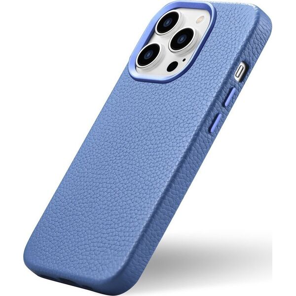 iCarer iCarer Litchi Premium Leather Case skórzane etui iPhone 14 Pro Max magnetyczne z MagSafe jasnoniebieski (WMI14220712-LB)
