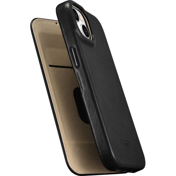 iCarer iCarer CE Oil Wax Premium Leather Folio Case skórzane etui iPhone 14 Plus z klapką magnetyczne MagSafe czarny (AKI14220707-BK)
