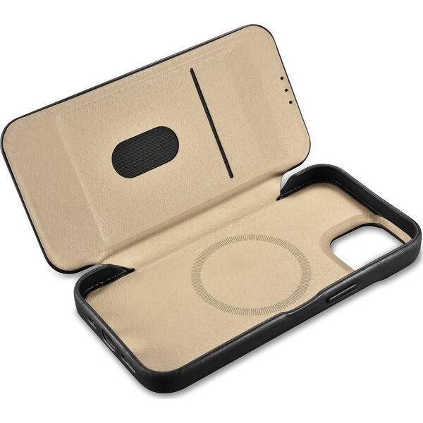iCarer iCarer CE Oil Wax Premium Leather Folio Case skórzane etui iPhone 14 Plus z klapką magnetyczne MagSafe czarny (AKI14220707-BK)