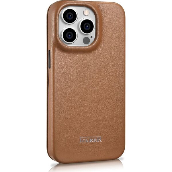 iCarer iCarer CE Premium Leather Folio Case skórzane etui iPhone 14 Pro z klapką magnetyczne MagSafe brązowy (WMI14220714-BN)