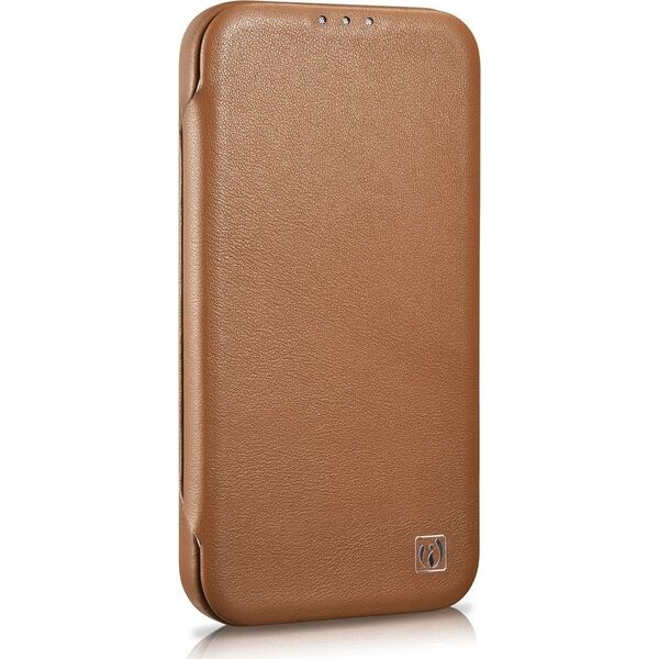 iCarer iCarer CE Premium Leather Folio Case skórzane etui iPhone 14 Pro z klapką magnetyczne MagSafe brązowy (WMI14220714-BN)