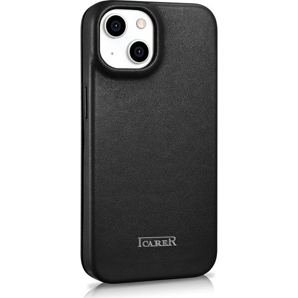 iCarer iCarer CE Premium Leather Folio Case skórzane etui iPhone 14 Plus z klapką magnetyczne MagSafe czarny (WMI14220715-BK)