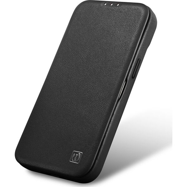 iCarer iCarer CE Premium Leather Folio Case skórzane etui iPhone 14 Plus z klapką magnetyczne MagSafe czarny (WMI14220715-BK)