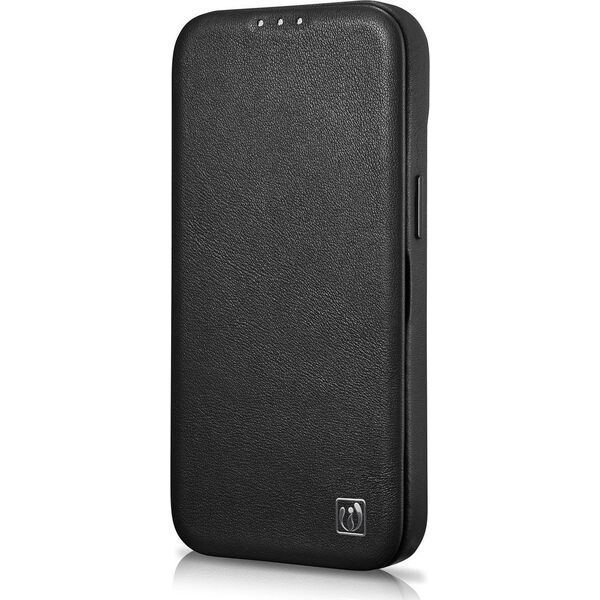 iCarer iCarer CE Premium Leather Folio Case skórzane etui iPhone 14 Plus z klapką magnetyczne MagSafe czarny (WMI14220715-BK)