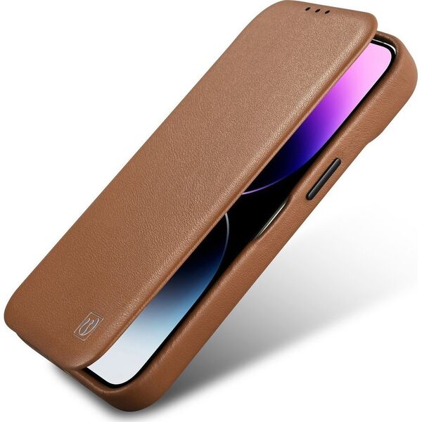 iCarer iCarer CE Premium Leather Folio Case skórzane etui iPhone 14 Plus z klapką magnetyczne MagSafe brązowy (WMI14220715-BN)
