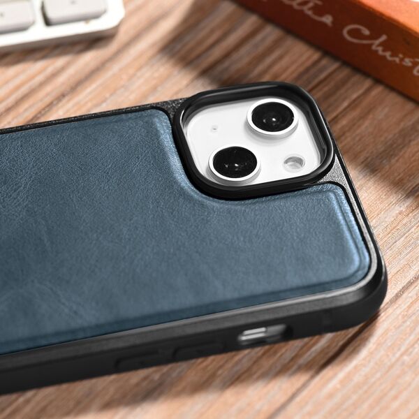 iCarer iCarer Leather Oil Wax etui pokryte naturalną skórą do iPhone 14 (kompatybilne z MagSafe) niebieski (WMI14220717-BU)