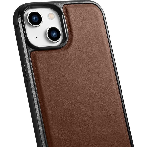 iCarer iCarer Leather Oil Wax etui pokryte naturalną skórą do iPhone 14 Plus (kompatybilne z MagSafe) brązowy (WMI14220719-BN)
