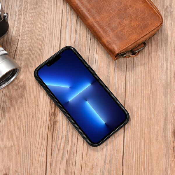 iCarer iCarer Leather Oil Wax etui pokryte naturalną skórą do iPhone 14 Plus (kompatybilne z MagSafe) niebieski (WMI14220719-BU)