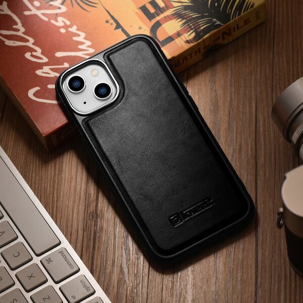 iCarer iCarer Leather Oil Wax etui pokryte naturalną skórą do iPhone 14 Plus (kompatybilne z MagSafe) czarny (WMI14220719-BK)