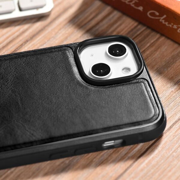 iCarer iCarer Leather Oil Wax etui pokryte naturalną skórą do iPhone 14 Plus (kompatybilne z MagSafe) czarny (WMI14220719-BK)
