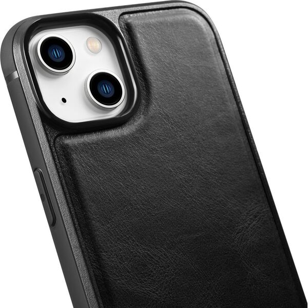 iCarer iCarer Leather Oil Wax etui pokryte naturalną skórą do iPhone 14 Plus (kompatybilne z MagSafe) czarny (WMI14220719-BK)