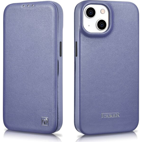iCarer iCarer CE Premium Leather Folio Case skórzane etui iPhone 14 Plus z klapką magnetyczne MagSafe jasnofioletowy (WMI14220715-LP)