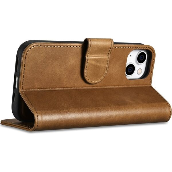 iCarer iCarer Oil Wax Wallet Case 2in1 etui iPhone 14 Plus skórzany pokrowiec z klapką Anti-RFID brązowy (WMI14220723-TN)