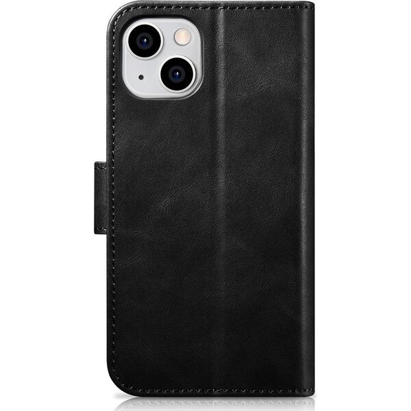 iCarer iCarer Oil Wax Wallet Case 2in1 etui iPhone 14 Plus skórzany pokrowiec z klapką Anti-RFID czarny (WMI14220723-BK)