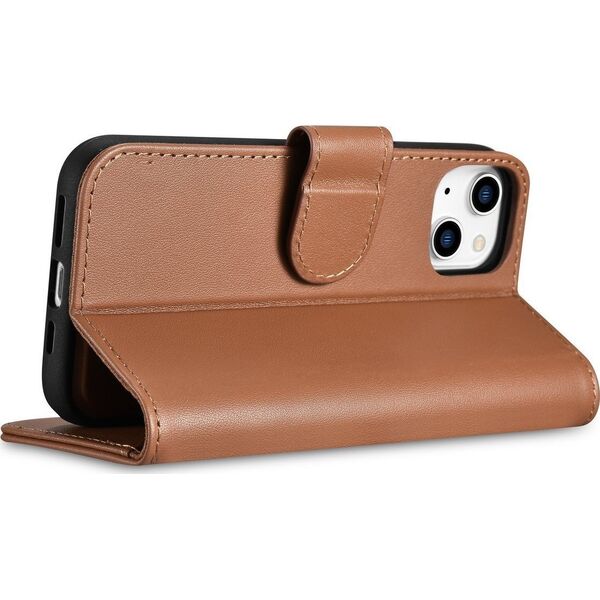 iCarer iCarer Wallet Case 2in1 etui iPhone 14 skórzany pokrowiec z klapką Anti-RFID brązowy (WMI14220725-BN)