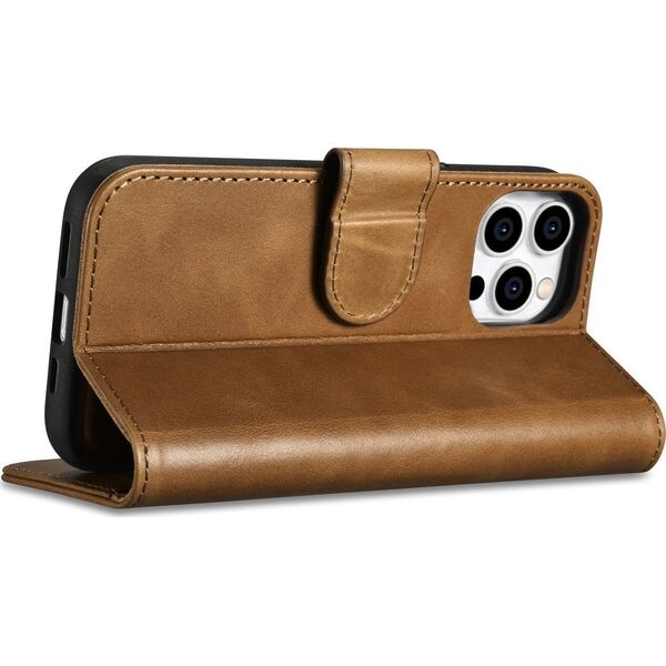 iCarer iCarer Oil Wax Wallet Case 2in1 etui iPhone 14 Pro skórzany pokrowiec z klapką Anti-RFID brązowy (WMI14220722-TN)