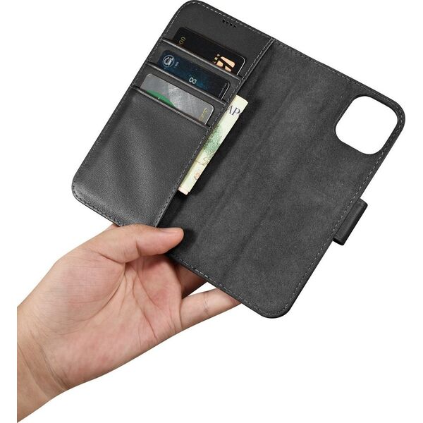 iCarer iCarer Wallet Case 2in1 etui iPhone 14 skórzany pokrowiec z klapką Anti-RFID czarny (WMI14220725-BK)