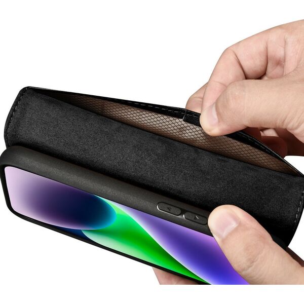 iCarer iCarer Wallet Case 2in1 etui iPhone 14 skórzany pokrowiec z klapką Anti-RFID czarny (WMI14220725-BK)