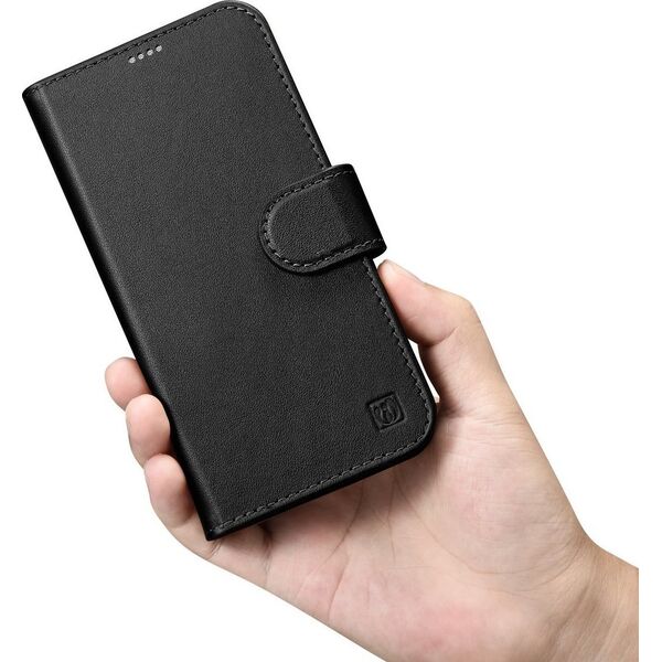 iCarer iCarer Wallet Case 2in1 etui iPhone 14 Pro skórzany pokrowiec z klapką Anti-RFID czarny (WMI14220726-BK)