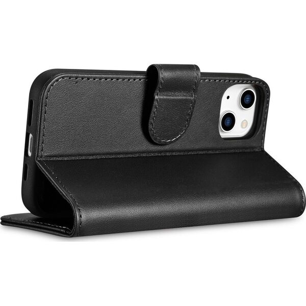 iCarer iCarer Wallet Case 2in1 etui iPhone 14 Plus skórzany pokrowiec z klapką Anti-RFID czarny (WMI14220727-BK)