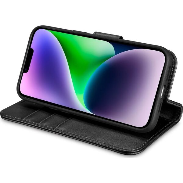 iCarer iCarer Wallet Case 2in1 etui iPhone 14 Plus skórzany pokrowiec z klapką Anti-RFID czarny (WMI14220727-BK)