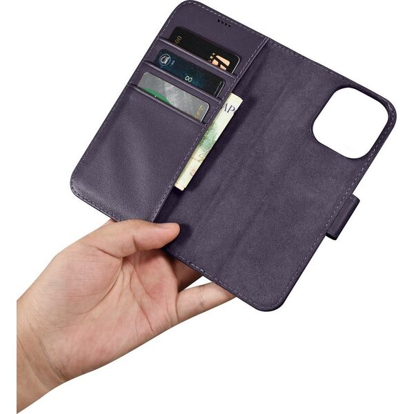 iCarer iCarer Wallet Case 2in1 etui iPhone 14 Pro skórzany pokrowiec z klapką Anti-RFID ciemnofioletowy (WMI14220726-DP)