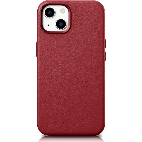 iCarer iCarer Case Leather pokrowiec etui z naturalnej skóry do iPhone 14 Plus czerwony (kompatybilne z MagSafe)