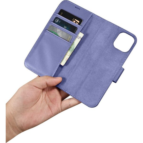iCarer iCarer Wallet Case 2in1 etui iPhone 14 Plus skórzany pokrowiec z klapką Anti-RFID jasnofioletowy (WMI14220727-LP)