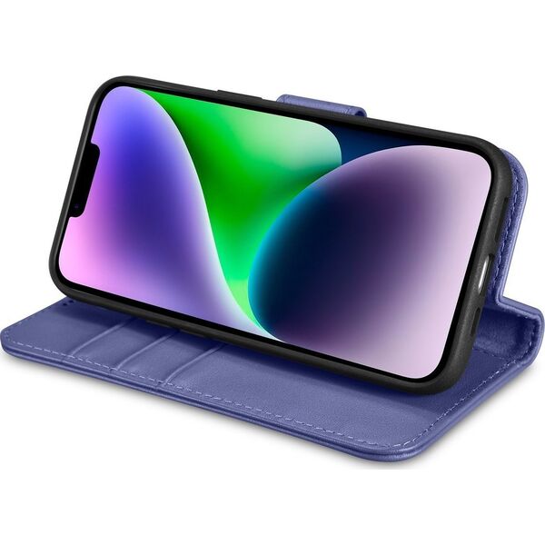 iCarer iCarer Wallet Case 2in1 etui iPhone 14 Plus skórzany pokrowiec z klapką Anti-RFID jasnofioletowy (WMI14220727-LP)