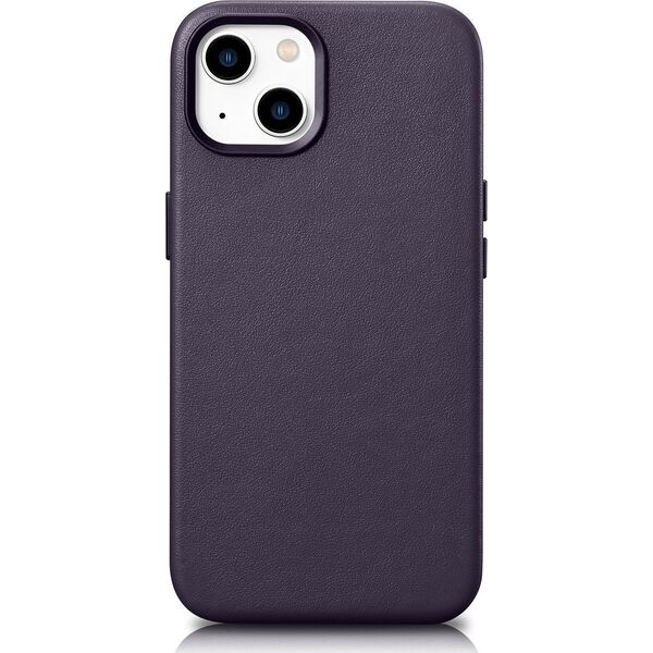 iCarer iCarer Case Leather pokrowiec etui z naturalnej skóry do iPhone 14 Plus ciemnofioletowy (kompatybilne z MagSafe)