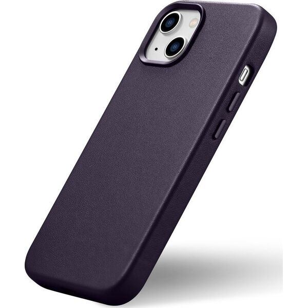 iCarer iCarer Case Leather pokrowiec etui z naturalnej skóry do iPhone 14 Plus ciemnofioletowy (kompatybilne z MagSafe)