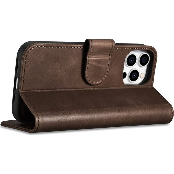 iCarer iCarer Oil Wax Wallet Case 2in1 etui iPhone 14 Pro Max skórzany pokrowiec z klapką Anti-RFID brązowy (WMI14220724-BN)